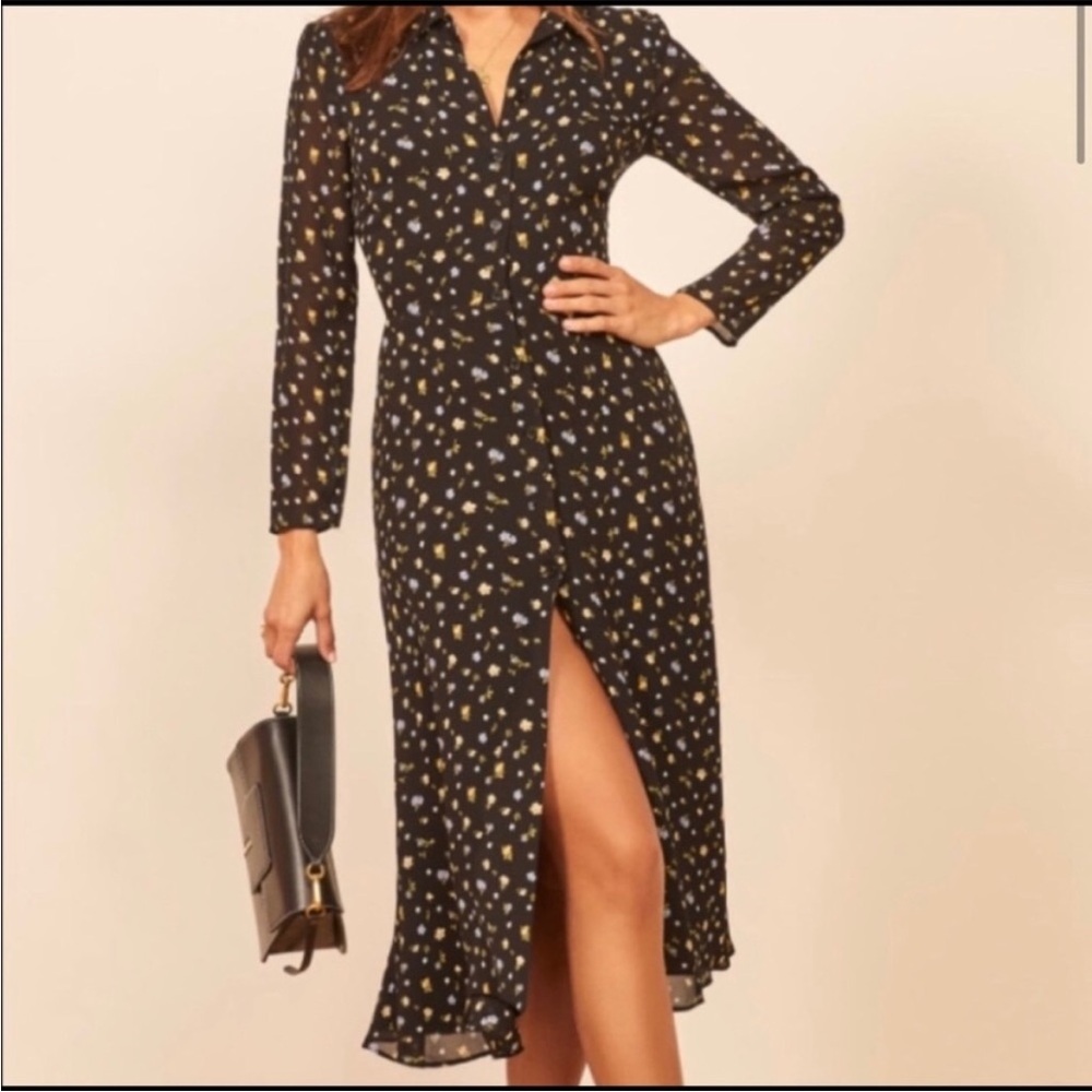 Reformation Black and Gold Long Sleeve Dress